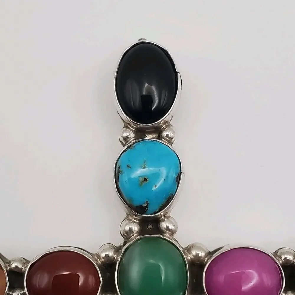 Waldeck Johnson WJ Sterling Silver Southwest Multi Gemstone Large Cross Pendant